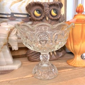 Vintage L.E Smith Moon and Star 4201 Crimped Clear Glass Large 7” Tall Compote